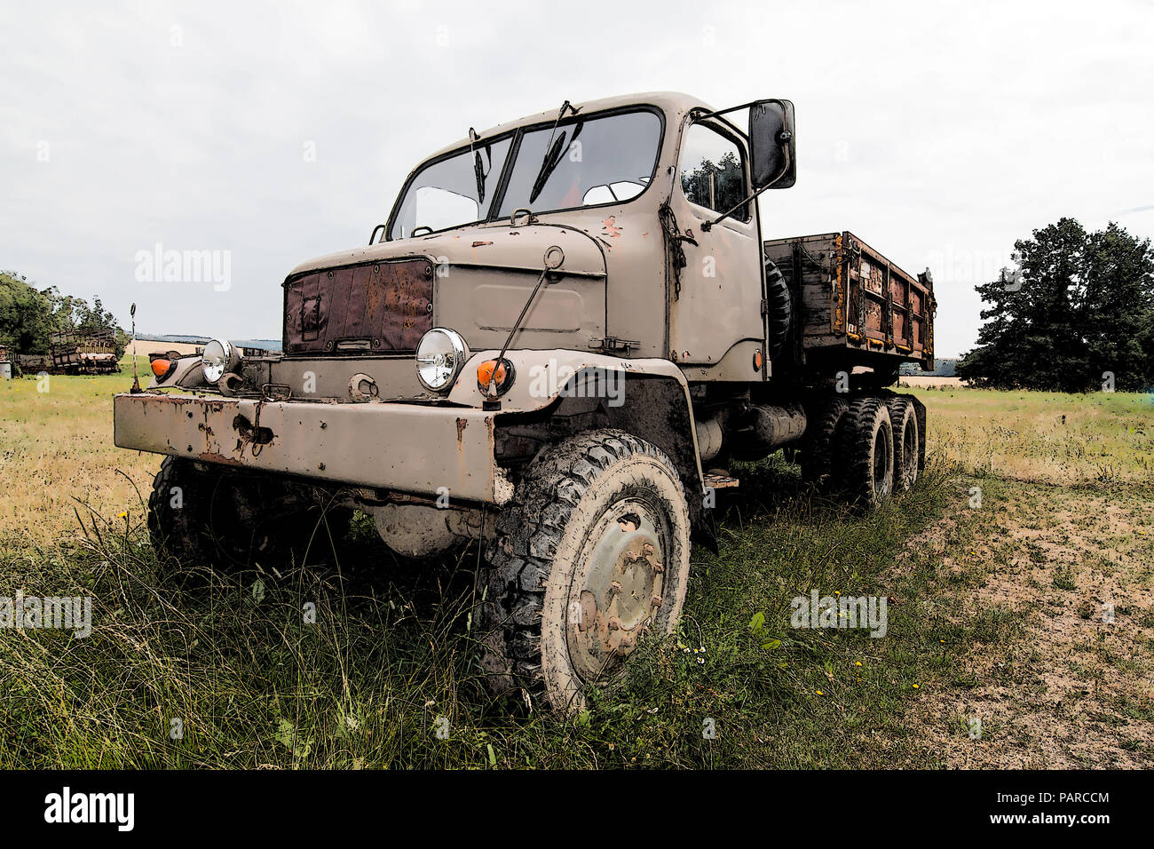 Verlassenen alten rostigen und gebrochene dump car-Praga V3S Stockfoto