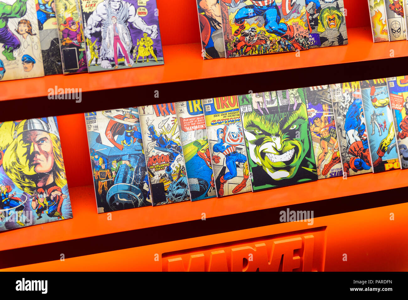 AMSTERDAM, NIEDERLANDE - 26.Oktober 2016: Marvel Comics Bücher, Madame Tussauds Wax Museum in Amsterdam. Eine der beliebtesten touristischen Attraktionen Stockfoto