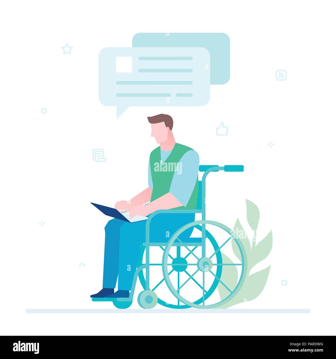 Behinderten Arbeitnehmer chatten - flaches Design Illustration Stock Vektor