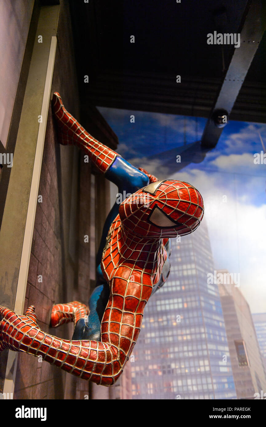AMSTERDAM, NIEDERLANDE - Jun 1, 2015: Spiderman im Madame Tussauds Museum in Amsterdam. Spider Man ist eine fiktive Figur von Stan Lee Stockfoto
