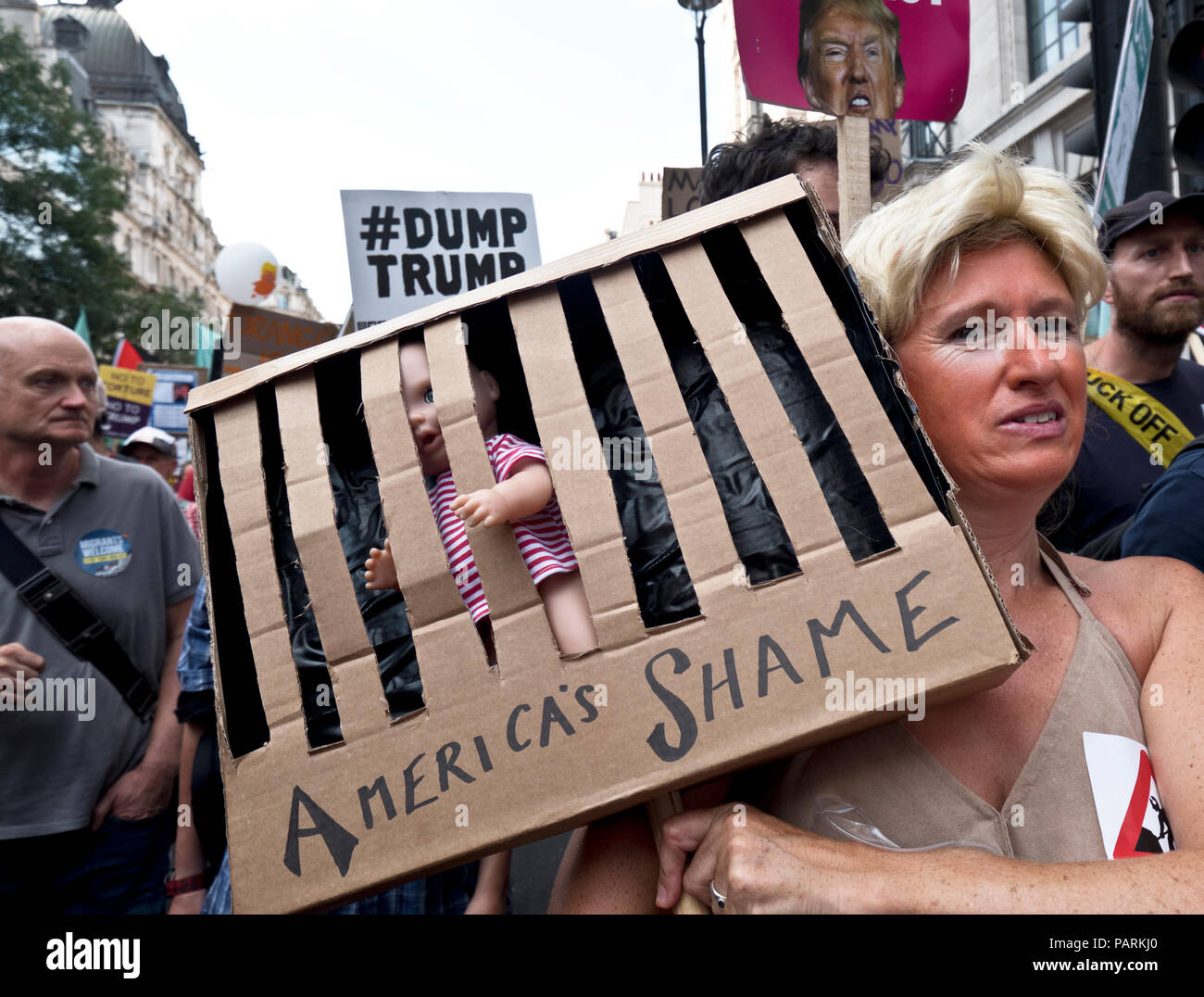 Anti Trump Protest bei seinem Besuch in London. Das Zentrum von London vom 13. Juli 2018 Stockfoto