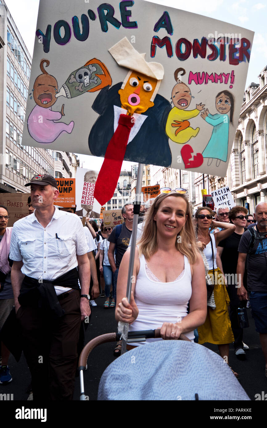 Anti Trump Protest bei seinem Besuch in London. Das Zentrum von London vom 13. Juli 2018 Stockfoto