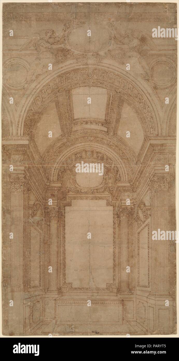 Design für eine aufwändige Barrel-Vaulted Kapelle. Artist: zugeschrieben, Baldassare Peruzzi, Tommaso (Italienisch, Ancaiano 1481-1536 Rom). Maße: Blatt: 31 15/16 x16 13/16-in. (81,1 x 42,7 cm). Datum: 1481-1536. Museum: Metropolitan Museum of Art, New York, USA. Stockfoto