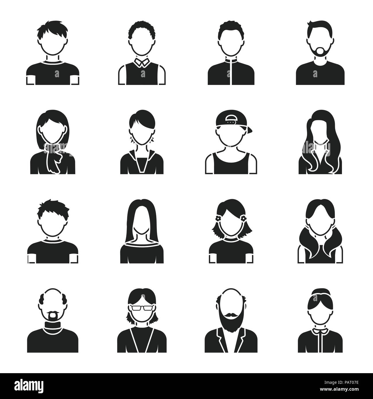 Aussehen, Kunst, Athlet, Avatar, Glatze, Bart, Schwarze, Junge, Sammlung, Design, Kleid, Gesicht, Mimik, Mode, Mädchen, Gläser, Großvater, Großmutter, Frisur, Kopf, menschliche, Icon, Illustration, isoliert, Logo, Mann, Schnurrbart, Außen, Menschen, Personen, Portrait, Satz, Zeichen, Stiefvater, Stiefmutter, Stil, Symbol, Lehrer, Riegel, Benutzer, Vector, Web, Frau, Arbeiten, Vektor, Vektoren, Stock Vektor
