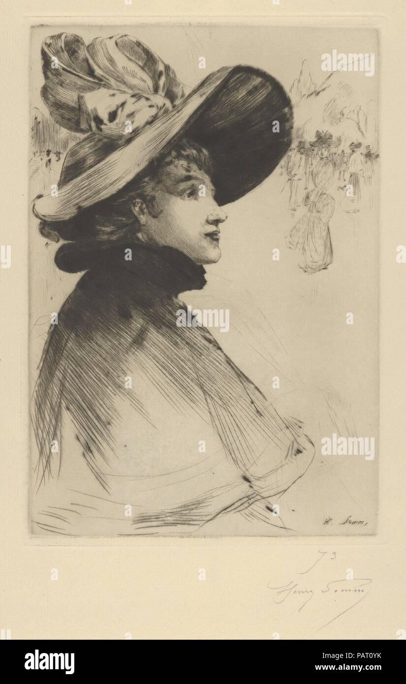 Kopf einer Pariser Frau. Artist: Henry Somm (Französisch, Rouen, Paris 1844-1907). Abmessungen: Bild: 10 1/16-in. × 7. (25,6 × 17,8 cm) Blatt: 23 1/16 x 16 7/8 in. (58,6 × 42,9 cm). Herausgeber: André Marty (Französisch, geboren 1857). Serie/Portfolio: L'Estampe Originale, Album V. Datum: 1894. Museum: Metropolitan Museum of Art, New York, USA. Stockfoto