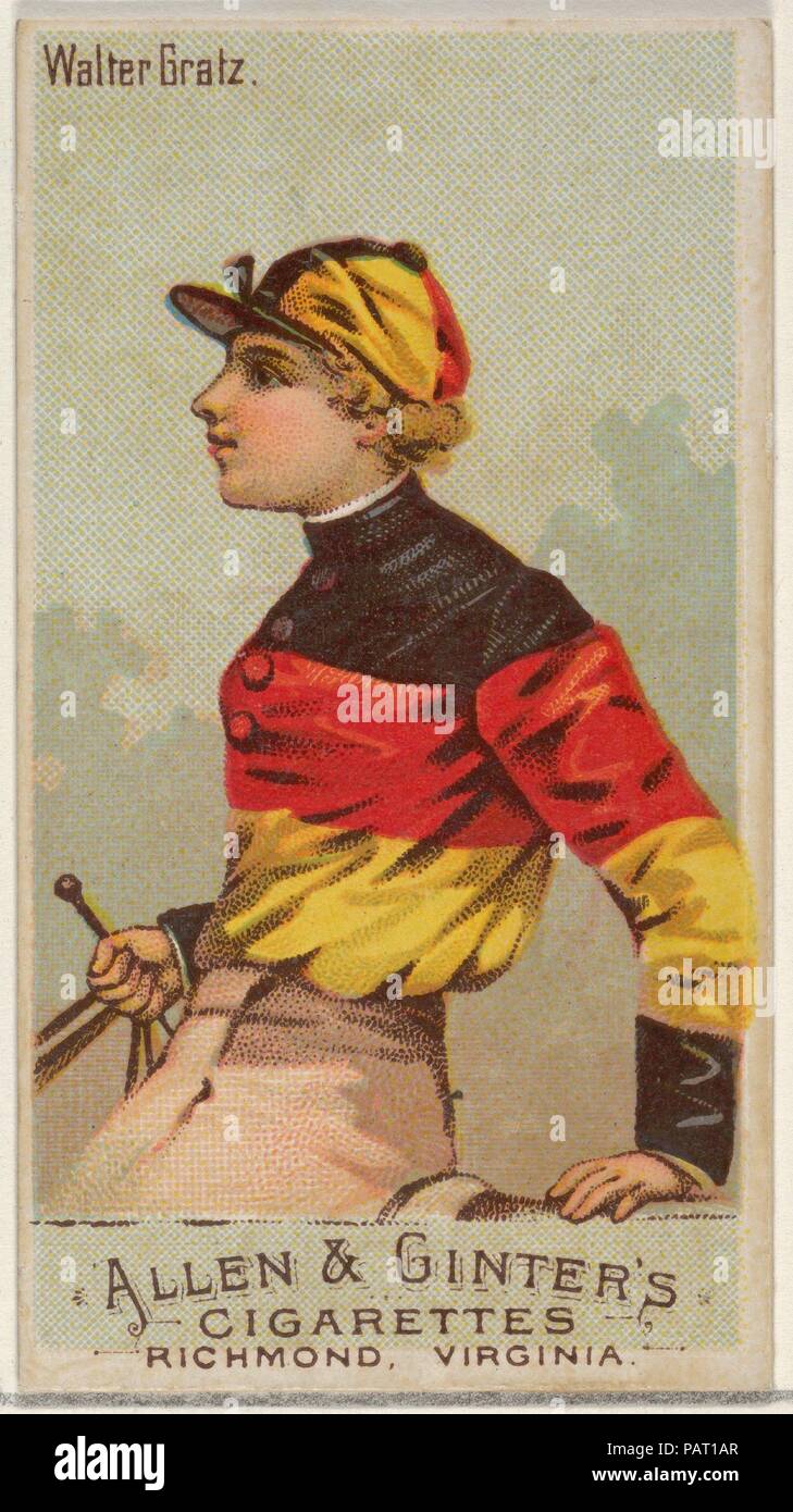 Walter Gratz von der Racing Farben der World Series (N22a) für Allen & Ginter Zigaretten. Maße: Blatt: 2 3/4 x 1 1/2 in. (7 x 3,8 cm). Herausgeber: Allen&Ginter (Amerikanische, Richmond, Virginia). Datum: 1888. Handel Karten aus dem 'Racing Farben der Welt'-Reihe (N22a), im Jahre 1888 in einer Reihe von 50 ausgestellten Karten Allen&Ginter Marke Zigaretten zu fördern. Die Serie wurde in zwei Varianten veröffentlicht. N22a ist mit einem weißen Rand um den Umfang jeder Karte und N 22 b nicht. Museum: Metropolitan Museum of Art, New York, USA. Stockfoto