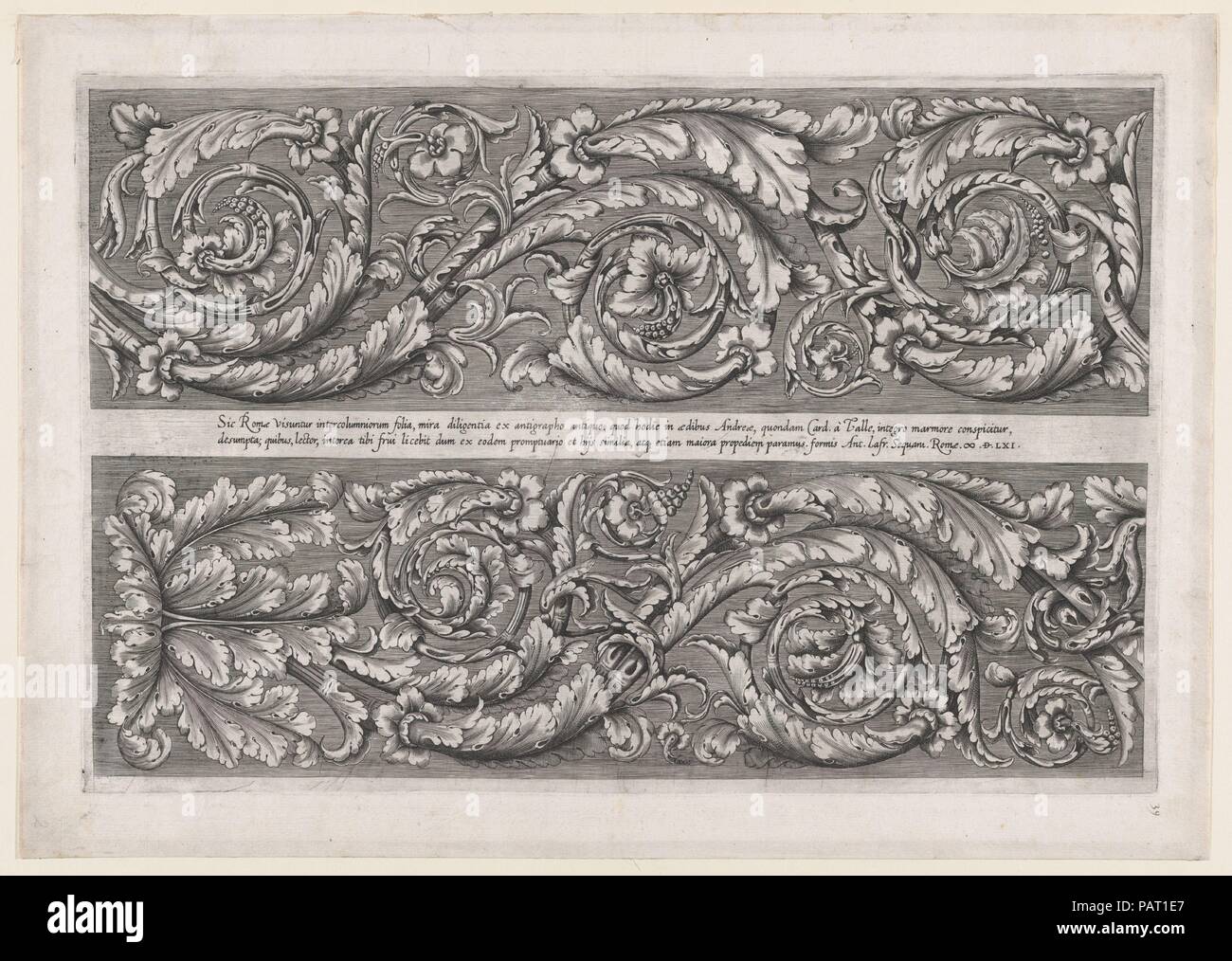 Speculum romanae Magnificentiae: Della Valle Frieze. Artist: Anonym. Maße: Blatt: 13 1/2 x 19 1/8 in. (34,3 x 48,5 cm) Platte: 11 5/6 x 17 1/8 in. (29 x 43,5 cm). Herausgeber: Antonio Lafreri (Französisch, Orgelet, Nord-Pas de Calais Ca. 1512-1577 Rom); Antonio Lafreri (Französisch, Orgelet, Nord-Pas de Calais Ca. 1512-1577 Rom). Serie/Portfolio: Speculum romanae Magnificentiae. Datum: 1561. Dieser Ausdruck stammt aus der Kopie für das Museum von Speculum romanae Magnificentiae (Der Spiegel der Römischen Pracht) Das Speculum seinen Ursprung im Verlags- Bemühungen von Antonio Salamanca und Antonio Lafreri gefunden. Stockfoto