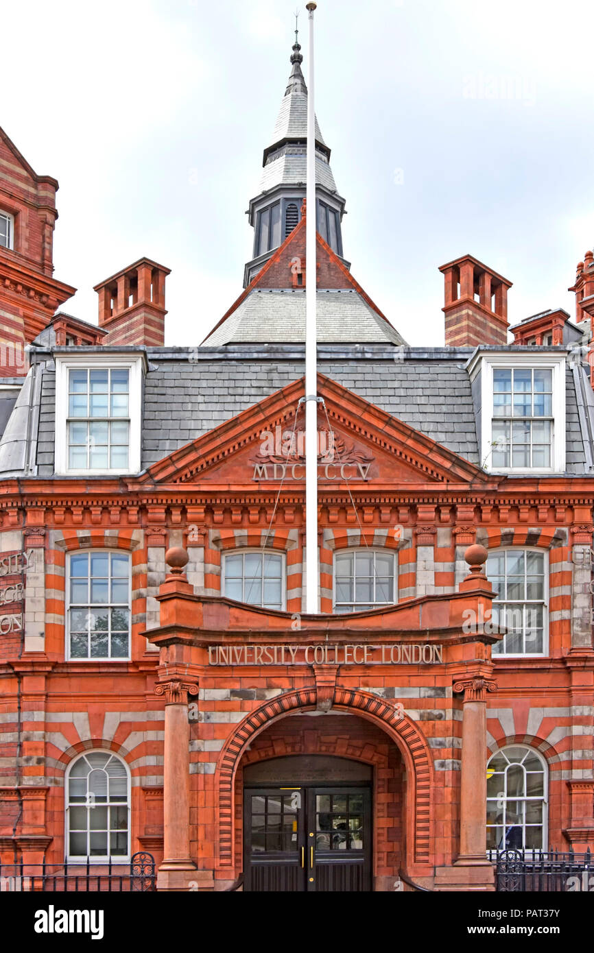 Teil des alten kreuzförmigen roten Ziegelgebäudes und Terrakottafelds am University College London UCL Wolfson Institute for Biomedical Research England UK Stockfoto