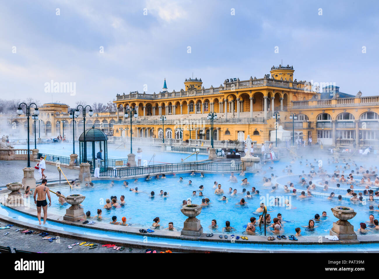 Budapest, Ungarn. Januar 01, 2018: Szechenyi Bäder in Budapest, Ungarn. Stockfoto
