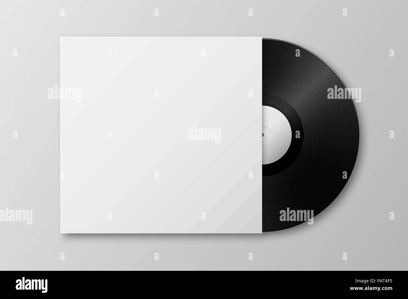 Vektor realistische 3D-musik Schallplatte Vinyl LP Record mit Abdeckung Symbol closeup auf weißem Hintergrund. Design Template von retro Long Play für Werbung, Branding, Mockup, Verpackung für Grafiken. Ansicht von oben Stock Vektor