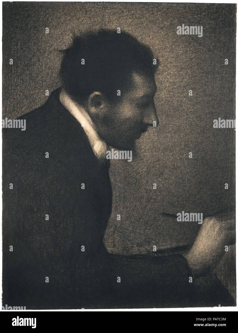 Edmond Aman-Jean (Porträt von François Aman-Jean). Artist: Georges Seurat (Französisch, Paris 1859-1891 Paris). Abmessungen: 24 1/2 x 18 11/16 in. (62,2 × 47,5 cm). Datum: 1882-83. Seurat's Studie von seinem Freund, dem Künstler Aman-Jean (1860-1936) gilt als einer der großen Portrait Zeichnungen des 19. Jahrhunderts. Aman-Jean und Seurat waren beide Studenten an der Ecole Municipale du Dessin und der École des Beaux-Arts in Paris; sie teilten sich ein Studio in 1879. Die Zeichnung ist nicht eine vorbereitende Studie für ein Gemälde, sondern eine fertige Arbeit. Auf dem Pariser Salon von 1883 dargestellt, war es die erste Arbeit ausgestellt werden. Stockfoto