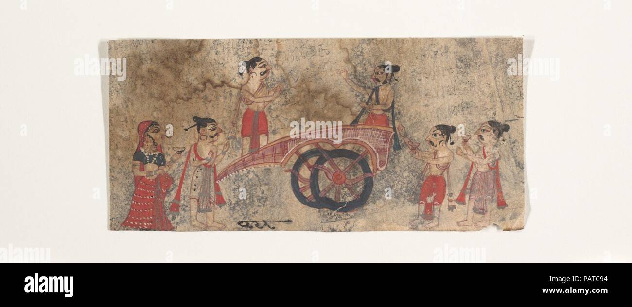 Auseinandersetzungen auf einem Wagen. Kultur: Indien. Abmessungen: 2 1/2 x 5 5/16 in. (6,3 x 13,5 cm). Datum: 1650-60. Museum: Metropolitan Museum of Art, New York, USA. Stockfoto