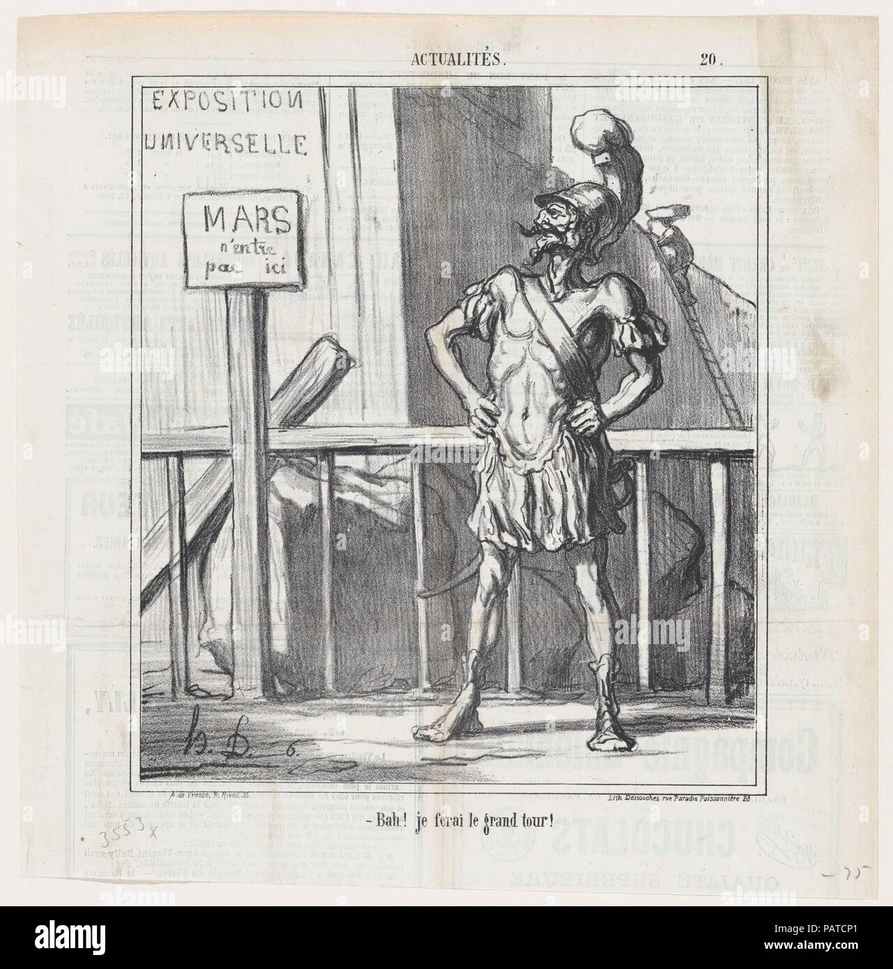 Bah! Ich werde eine Grand Tour machen!, von "Nachricht des Tages", in Le Charivari, 14. Februar 1867 veröffentlicht. Artist: Honoré Daumier (Französisch, Marseille 1808-1879 Valmondois). Abmessungen: Bild: 9 7/16 x 8 5/16 in. (23,9 × 21,1 cm) Blatt: 11 7/8 x 11 9/16 in. (30,1 × 29,4 cm). Drucker: destouches (Paris). Herausgeber: Arnaud de Comblain-la-Tour. Serie/Portfolio: "Nachricht des Tages" (CMS). Datum: März 30, 1867. Museum: Metropolitan Museum of Art, New York, USA. Stockfoto
