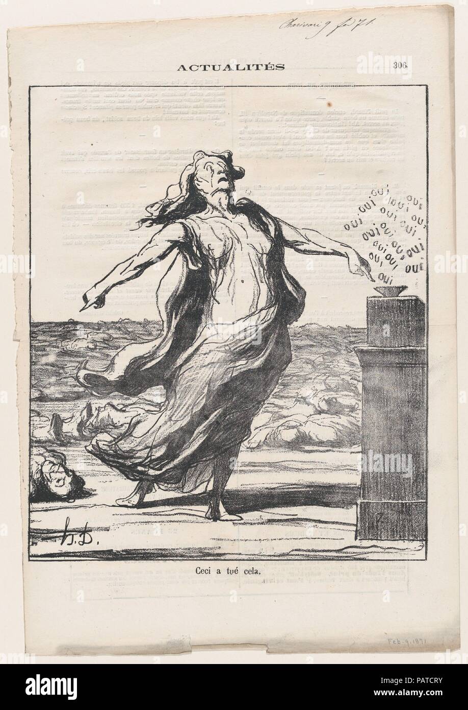 Diese sind für diejenigen, die aus "Nachrichten des Tages verantwortlich", in Le Charivari, 9. Februar 1871 veröffentlicht. Artist: Honoré Daumier (Französisch, Marseille 1808-1879 Valmondois). Abmessungen: Bild: 9 5/16 x 7 7/8 in. (23,7 × 20 cm) Blatt: 12 11/16 x 8 5/8 in. (32,3 × 21,9 cm). Serie/Portfolio: "Nachricht des Tages" (CMS). Datum: Februar 9, 1871. Museum: Metropolitan Museum of Art, New York, USA. Stockfoto