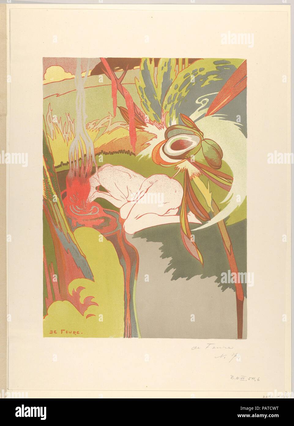 Die Quelle des Übels (La Source du Mal) (böse Frühjahr/tödliche Frau). Künstler: Georges de Feure (Französisch, Paris 1868-1943 Paris). Abmessungen: Bild: 13 5/8 x 9 7/8 in. (34,6 × 25,1 cm) Blatt: 18 1/2 x 13 1/4 in. (47 × 33,7 cm). Herausgeber: André Marty (Französisch, geboren 1857). Serie/Portfolio: L'Estampe Originale, Album VI. Datum: 1894. Museum: Metropolitan Museum of Art, New York, USA. Stockfoto