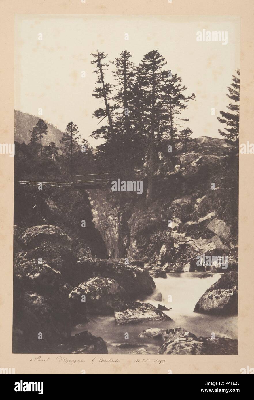 Cauterets, Pont d'Espagne. Artist: Joseph Vigier (Französisch, 1821-1862). Abmessungen: Bild: 14 5/16 x 9 1/2 in. (36,4 × 24,2 cm) Blatt: 12 in. × 18 9/16 in. (30,5 × 47,2 cm). Datum: 1853. Museum: Metropolitan Museum of Art, New York, USA. Stockfoto