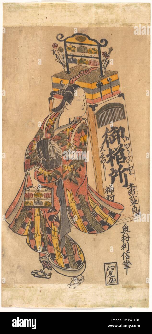 Schauspieler Ichimura Uzaemon (1699-1762) als eine Comb Anbieter. Artist: Okumura Toshinobu (aktive Ca. 1717-1750). Kultur: Japan. Abmessungen: H.12 cm. (31,8 cm); W. 6 1/16-in. (15,4 cm). Datum: Ca. 1730. Museum: Metropolitan Museum of Art, New York, USA. Stockfoto