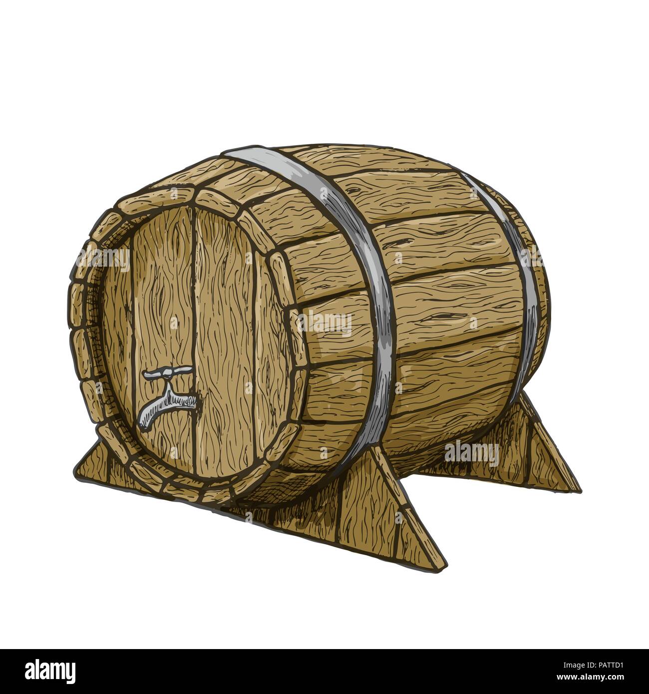 Vektor Handzeichnung Holz Barrel im weißen Hintergrund Stock Vektor