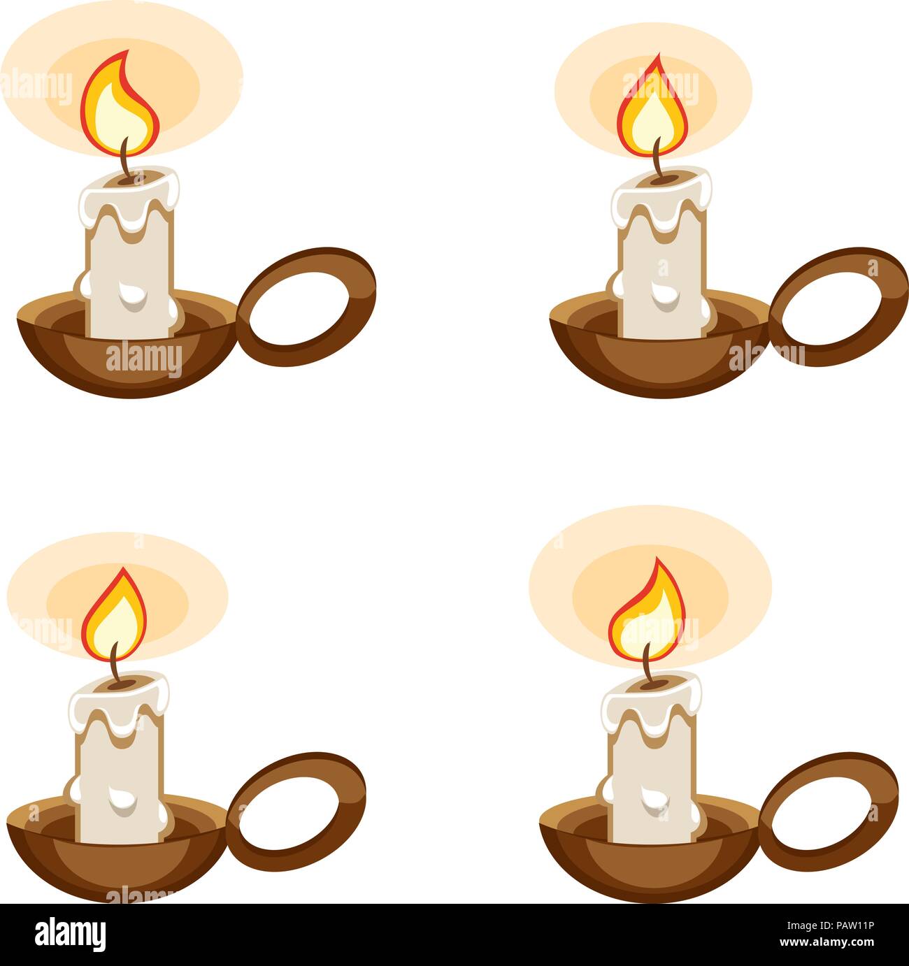 Cartoon Kerze in einem Halter mit brennenden Animation Stock Vektor