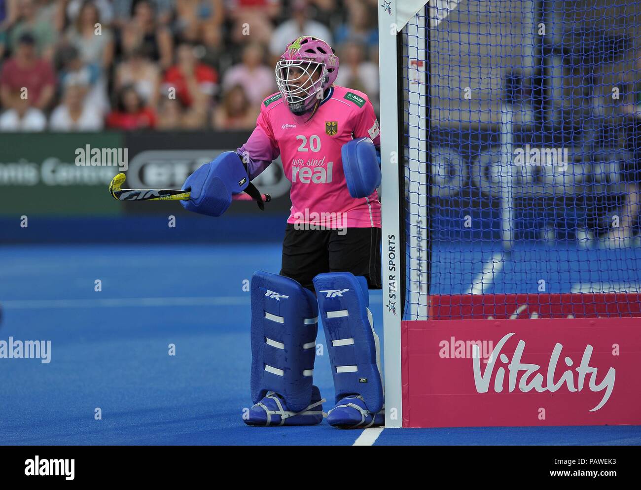 Julia Ciupka (GER, Torhüter). Deutschland gegen Argentinien. Match 11. Pool C. Hockey der Frauen-WM 2018. Lee Valley Hockey Centre. Queen Elizabeth Olympic Park. Stratford. London. UK. 25.07.2018. Stockfoto