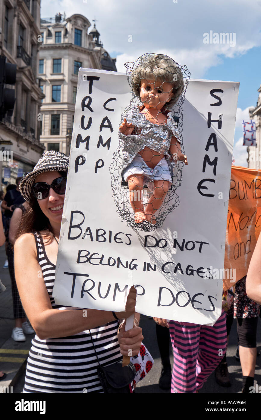 Anti Trump Protest bei seinem Besuch in London. Das Zentrum von London vom 13. Juli 2018 Stockfoto