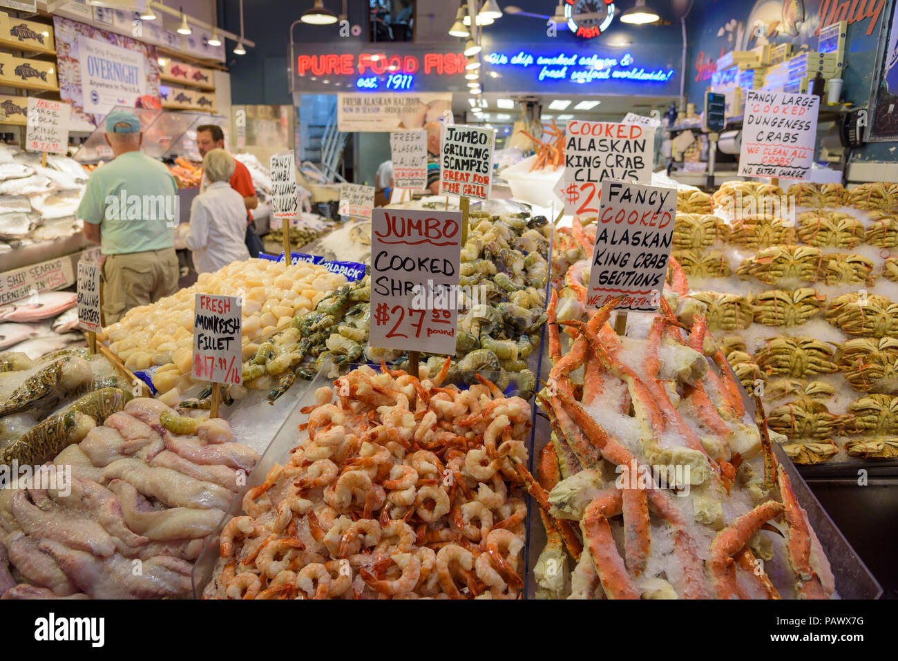 Pike Place Market, Fischmarkt, Bauernmarkt, Public Market Center in Seattle, Washington, USA Stockfoto