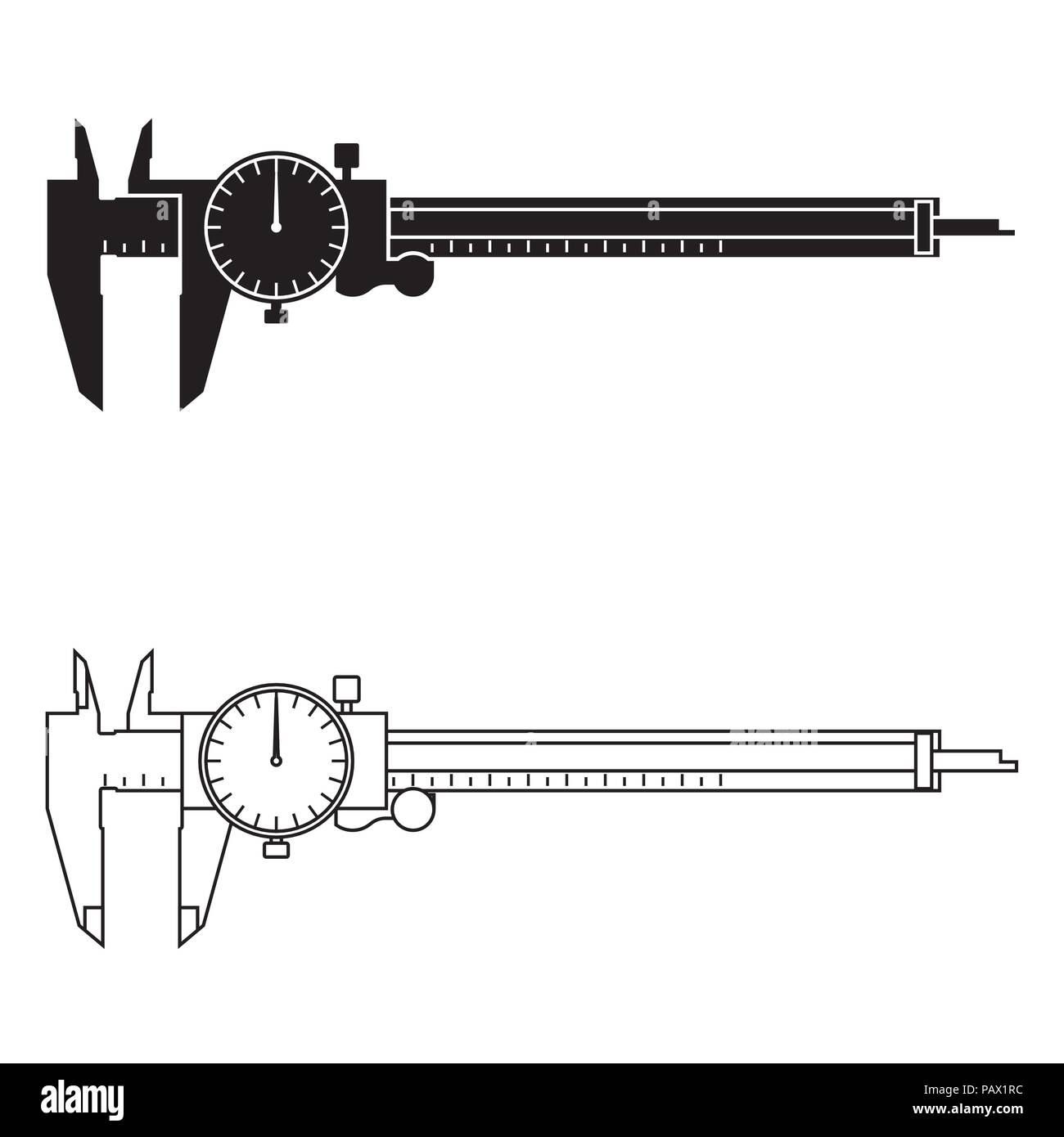 Schieblehre. Messgerät. Flach und Silhouette Vektor Stock Vektor