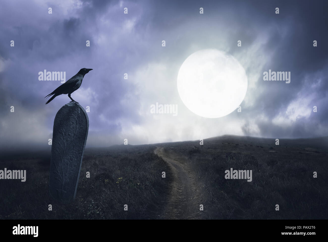 Halloween Hintergrund mit Raven und Grab Stockfoto