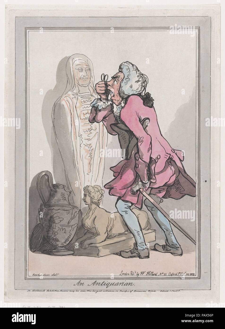 Ein Antiquariat. Artist: Thomas Rowlandson (Briten, London 1757-1827 London). Maße: Blatt: 14 3/4 x 10 11/16 in. (37,4 × 27,1 cm) Platte: 14 1/4 x 10 1/4 in. (36,2 x 26 cm). Herausgeber: William Holland (British, 1757-1815). Datum: 23.Oktober 1789. Museum: Metropolitan Museum of Art, New York, USA. Stockfoto