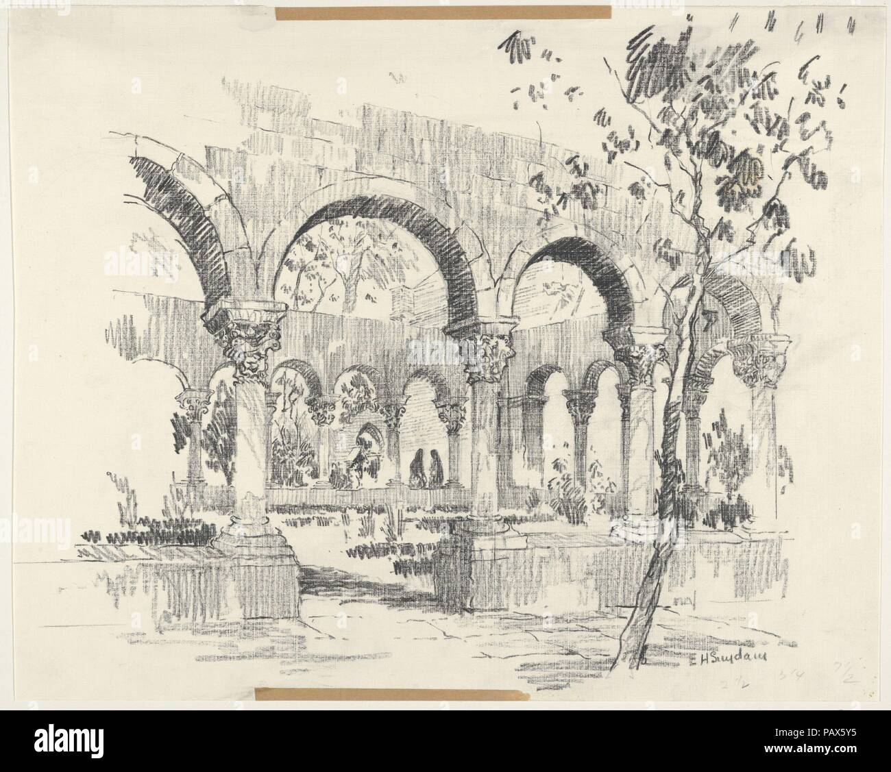 Anzeigen von Cuxa Klöster im Garten von Barnard's Klöster. Artist: Edward Howard Suydam (Amerikanische, Vineland, New Jersey 1885-1940 Charlottesville, Virginia). Maße: Blatt: 14 3/8 x 13 in. (36,5 × 33 cm). Datum: 1927. Museum: Metropolitan Museum of Art, New York, USA. Stockfoto