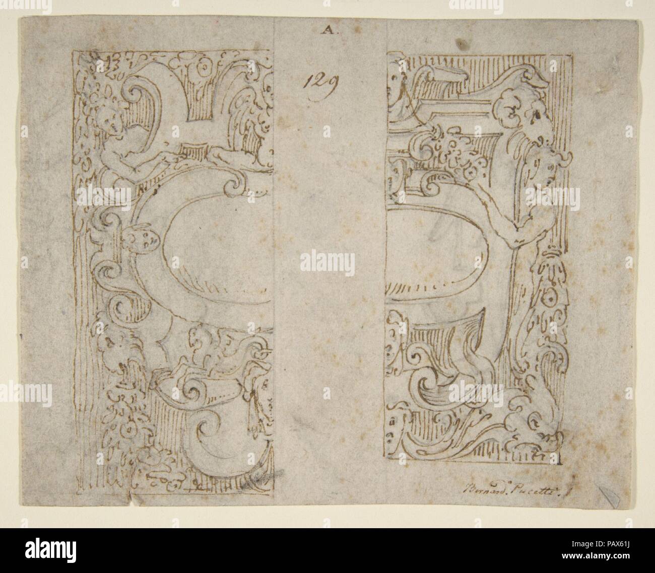 Designs für Kartusche (Recto und verso). Artist: zuzuschreiben, Bernardino Poccetti (Italienisch, San Marino di Valdelsa 1548-1612 Florenz). Abmessungen: 5 x 6 1/4 in. (12,7 x 15,9 cm). Datum: 1548-1612. Museum: Metropolitan Museum of Art, New York, USA. Stockfoto