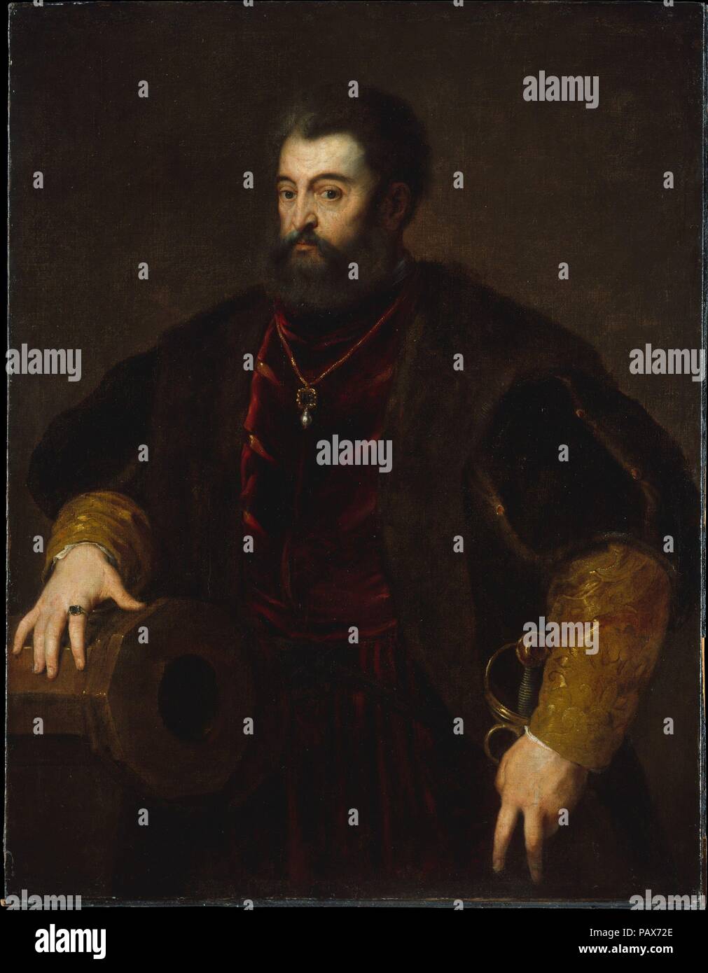 Alfonso d'Este (1486-1534), Herzog von Ferrara. Artist: Kopie nach Tizian (Ende 16 oder Anfang 17. Jahrhundert). Abmessungen: 50 x 38 cm. (127 x 98,4 cm). Museum: Metropolitan Museum of Art, New York, USA. Stockfoto