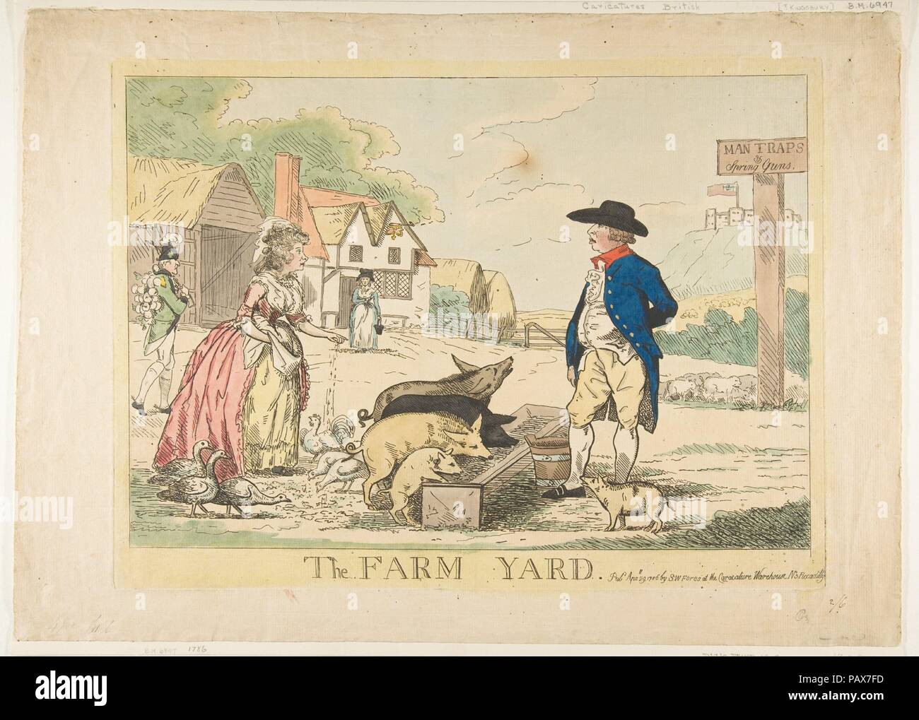 Die Farm Yard. Artist: zugeschrieben, Henry Kingsbury (Briten, aktive Ca. 1775-98). Abmessungen: Platte: 11 1/2 x 15 3/8 in. (29,2 x 39 cm): 13 5/8 x 19 1/4 in. (34,6 x 48,7 cm). Herausgeber: Samuel William Fores (British, 1761-1838). Datum: April 29, 1786. Museum: Metropolitan Museum of Art, New York, USA. Stockfoto