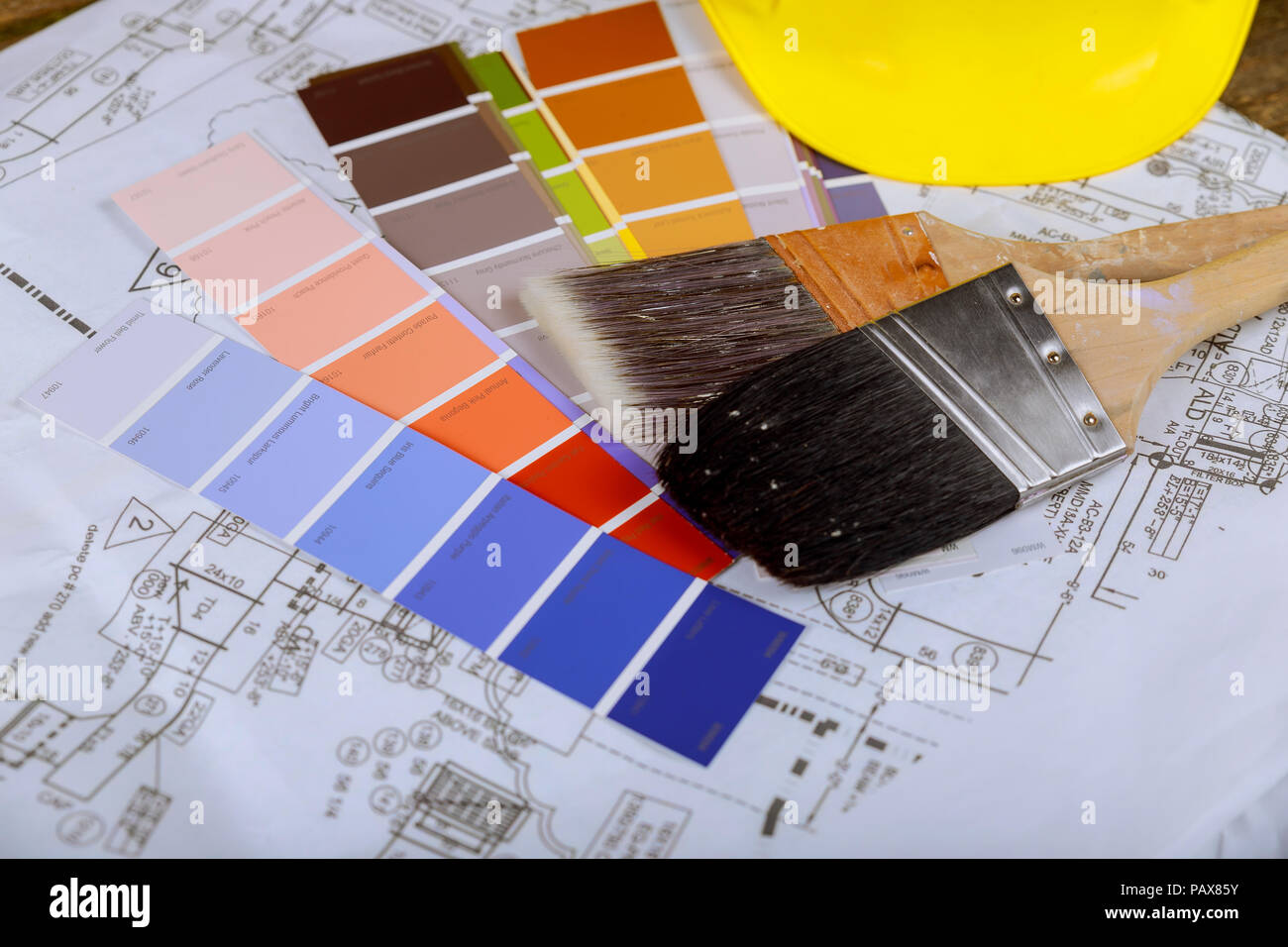 Paint Color Chart Proben, Pinsel Stockfoto