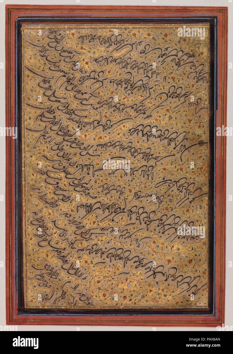 Schreiben in Ta'liq Script. Kalligraph: Darvish 'Abdullah Munshi. Abmessungen: H: 10.2 (26cm) x W: 7.1 in (18 cm). Datum: A.H. 911/A.D. 1505-6. Museum: Metropolitan Museum of Art, New York, USA. Stockfoto