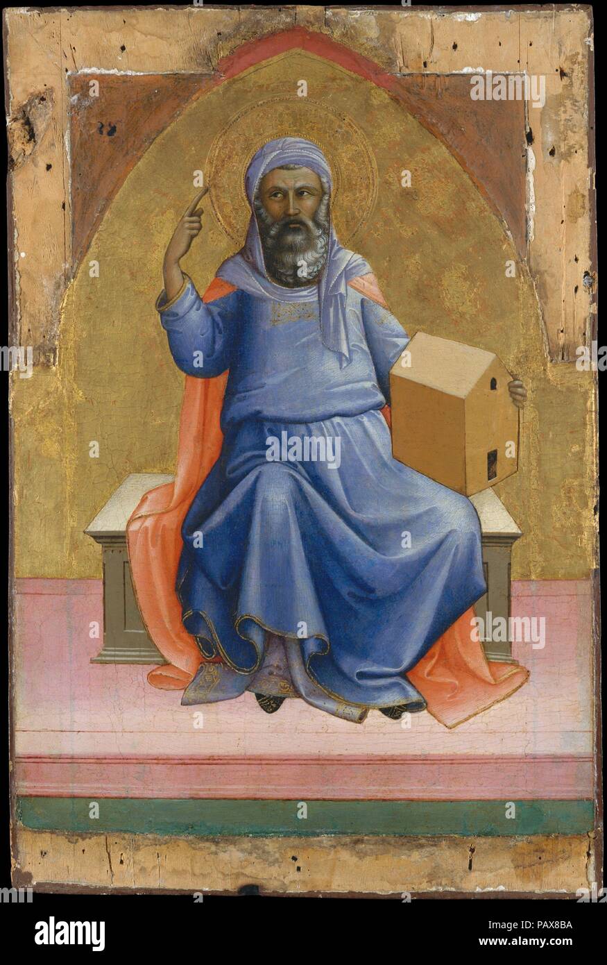 Noah. Artist: Lorenzo Monaco (Piero di Giovanni) (Italienisch, Florenz (?) Ca. 1370-1425 Florenz (?)). Abmessungen: Insgesamt 25 7/8 x 17 3/8 in. (65,7 x 44,1 cm); Oberfläche lackiert 22 7/8 x 17 in. (58,1 x 43,2 cm). Datum: Ca. 1408-10. Diese vier Propheten des Alten Testaments sind zu den Meisterwerken des führenden Spätgotischen Florentiner Maler. Jede Figur besitzt eine ID-Attribut und Streiks eine rhetorische darstellen. Mose hält die Tafeln der Zehn Gebote; Abrahams Opfer Isaaks vorwegnimmt, dass Christi; David, der einen cither, gilt als ein direkter Vorfahre Christi; und die Arche Noah Stockfoto