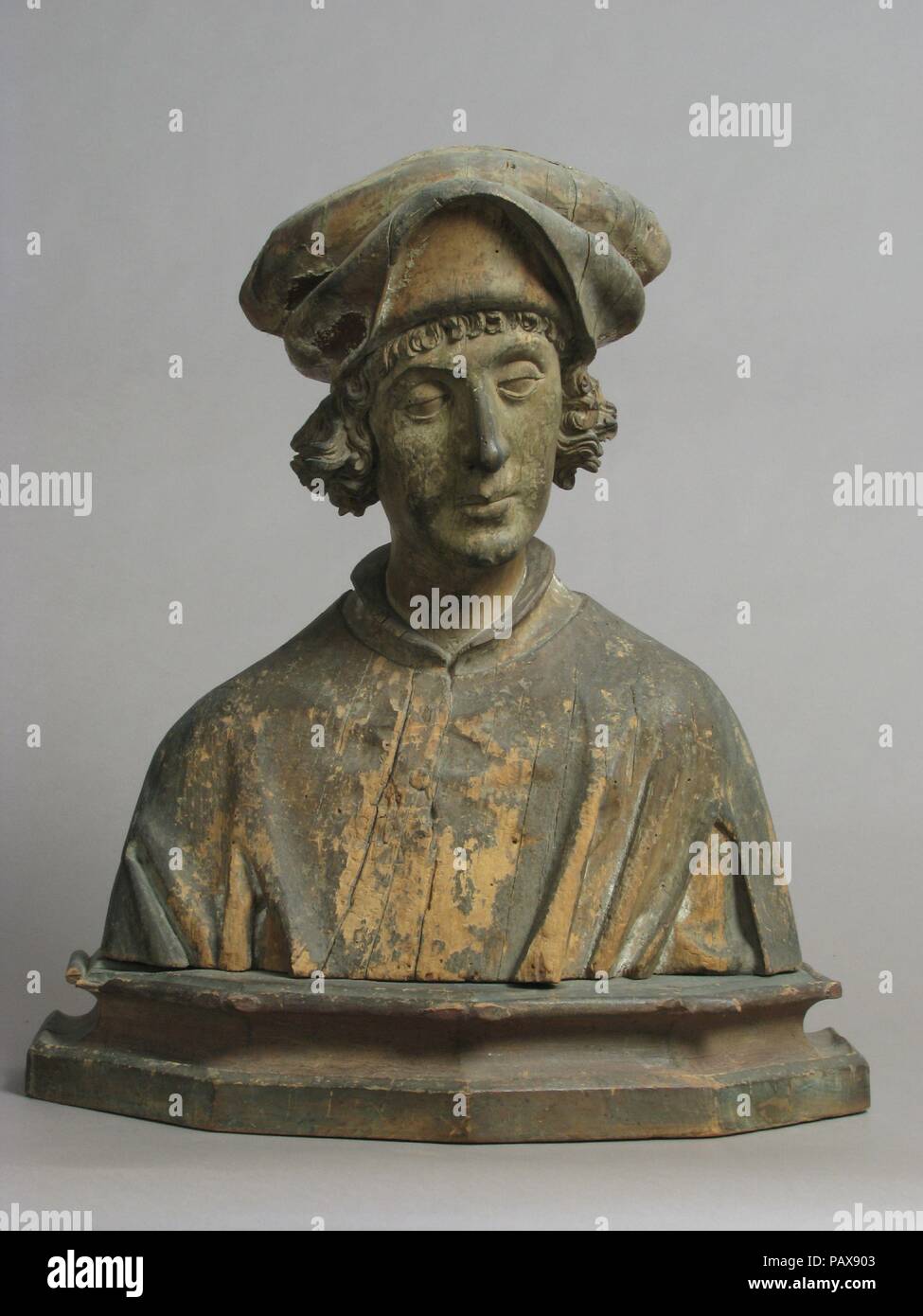 Portrait Büste eines jungen Mannes. Kultur: Deutsch. Abmessungen: Insgesamt: 16 15/16 x 15 1/16 x 5 1/2 in. (43 x 38,2 x 14 cm) mit Sockel: 19 3/4 x 17 5/8 x 7 3/16 in. (50,2 x 44,7 x 18,3 cm). Datum: 16. Museum: Metropolitan Museum of Art, New York, USA. Stockfoto