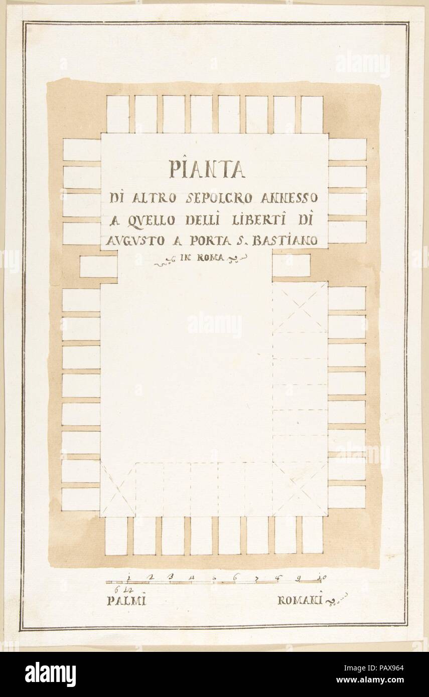 Planen eines Grabes, Rom. Artist: Pietro Paolo Coccetti (cocchetti) (Italienisch, dokumentiert Rom, 1710-1727). Abmessungen: 14-1/2 x 9-1/2 in. (36,8 x 24,1 cm). Datum: 1710-27. Museum: Metropolitan Museum of Art, New York, USA. Stockfoto