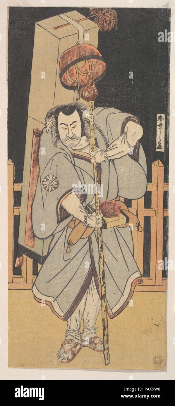 Die erste Nakamura Nakazo als Rokuju - rokubu in der Nacht stehen. Artist: Shunsho Katsukawa (Japanisch, 1726-1792). Kultur: Japan. Abmessungen: 12 11/32 x 5 1/2 in. (31,4 x 14,0 cm). Datum: 1780. Museum: Metropolitan Museum of Art, New York, USA. Stockfoto