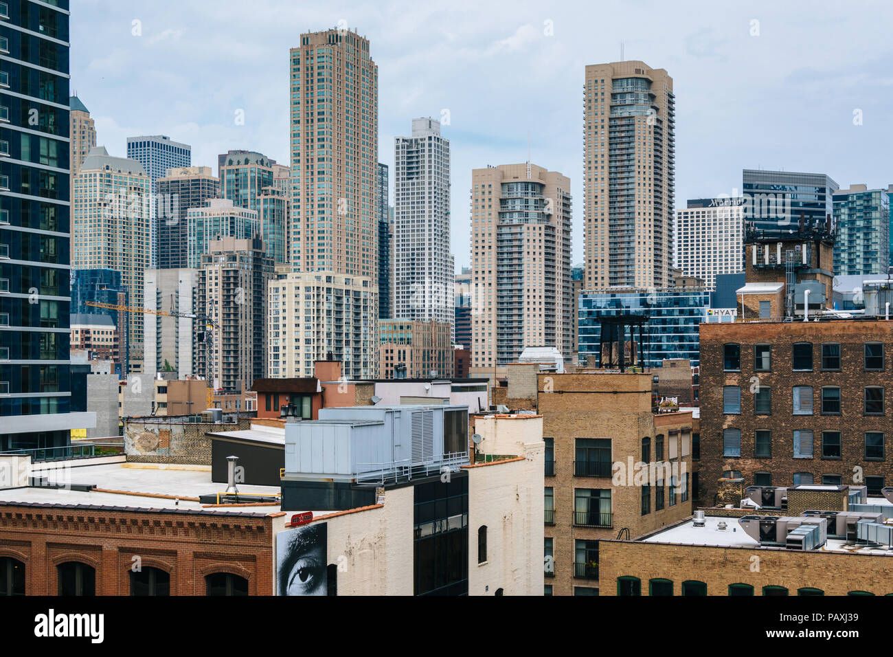 Blick auf die Wolkenkratzer in der Nähe von North Side von Chicago, Illinois Stockfoto