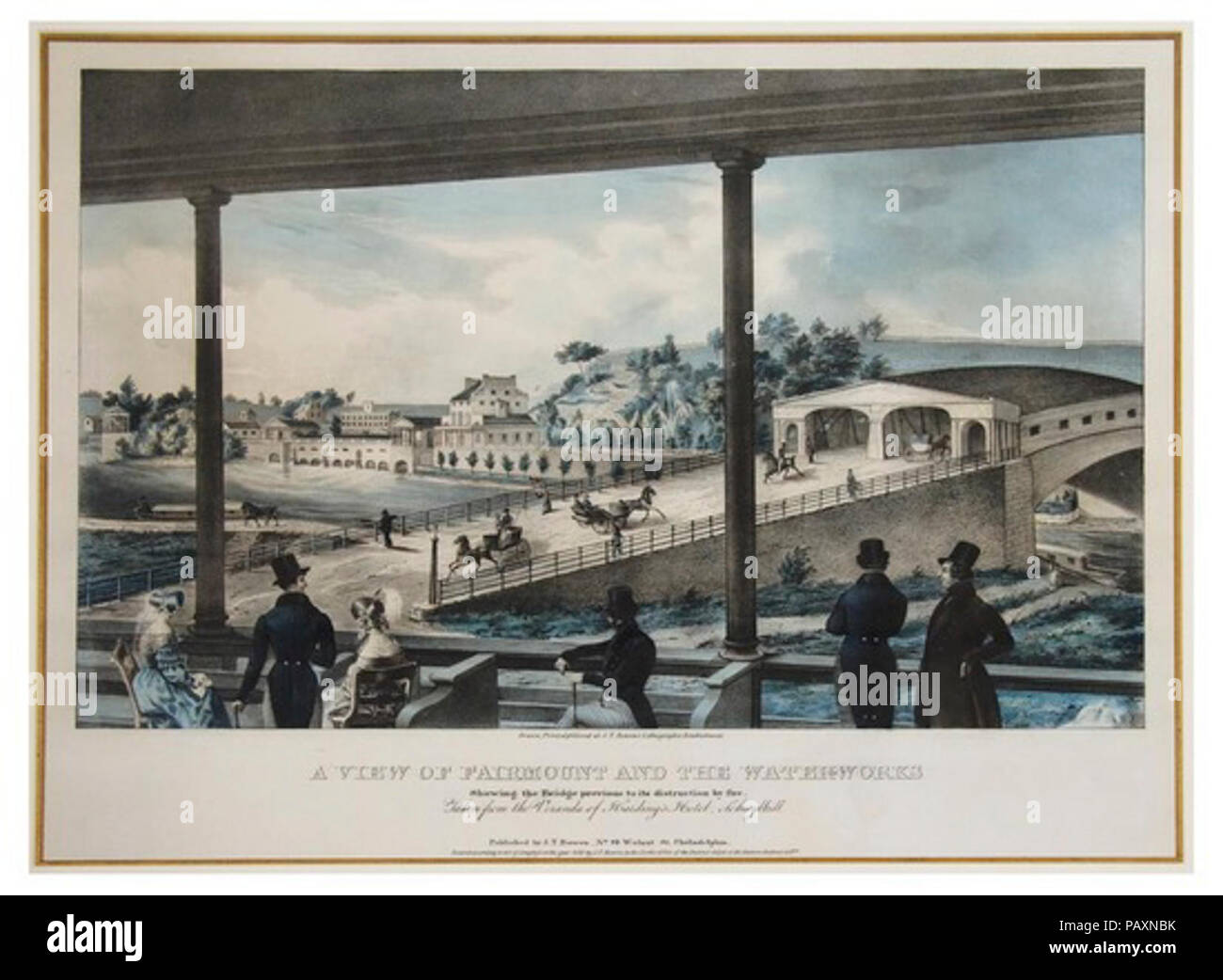 Ein Blick auf die Fairmount und die Wasserwerke von John Rubens Smith 1835. Stockfoto