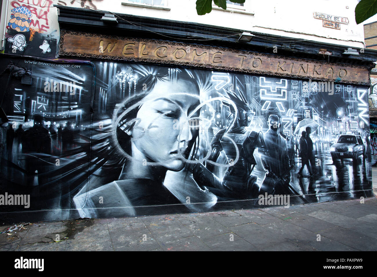 Graffiti Kunst in Shoreditch. London. Vereinigtes Königreich. Zeitgenössischen britischen Künstler Stockfoto