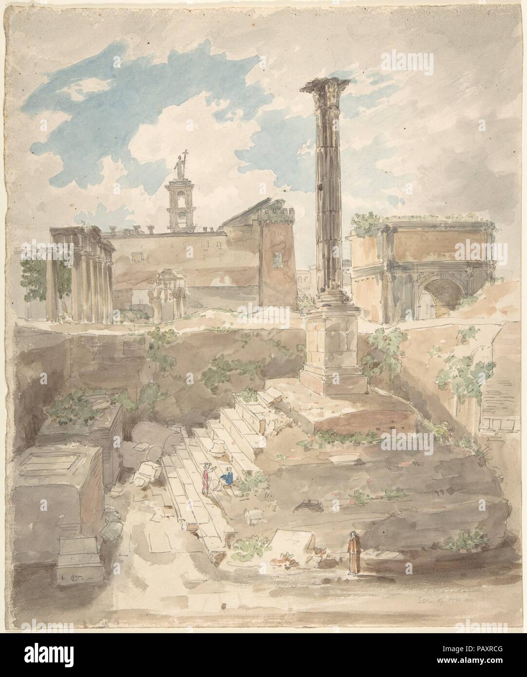 Blick auf das Forum Romanum, nicht ausgehobener. Artist: zugeschrieben, Sir Charles Barry (Briten, London 1795-1860 London). Maße: Blatt: 13 1/4 x 11 in. (33,7 x 27,9 cm). Datum: 1840. Museum: Metropolitan Museum of Art, New York, USA. Stockfoto