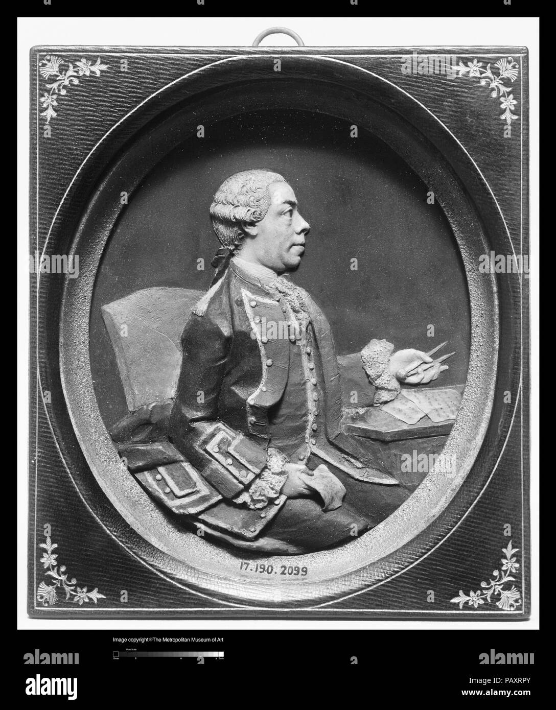 Portrait von sitzender Gentleman. Kultur: Italienisch. Abmessungen: Eingerahmt: 6 1/4 x 5 1/2 in. (15,9 x 14 cm). Datum: 18. Museum: Metropolitan Museum of Art, New York, USA. Stockfoto