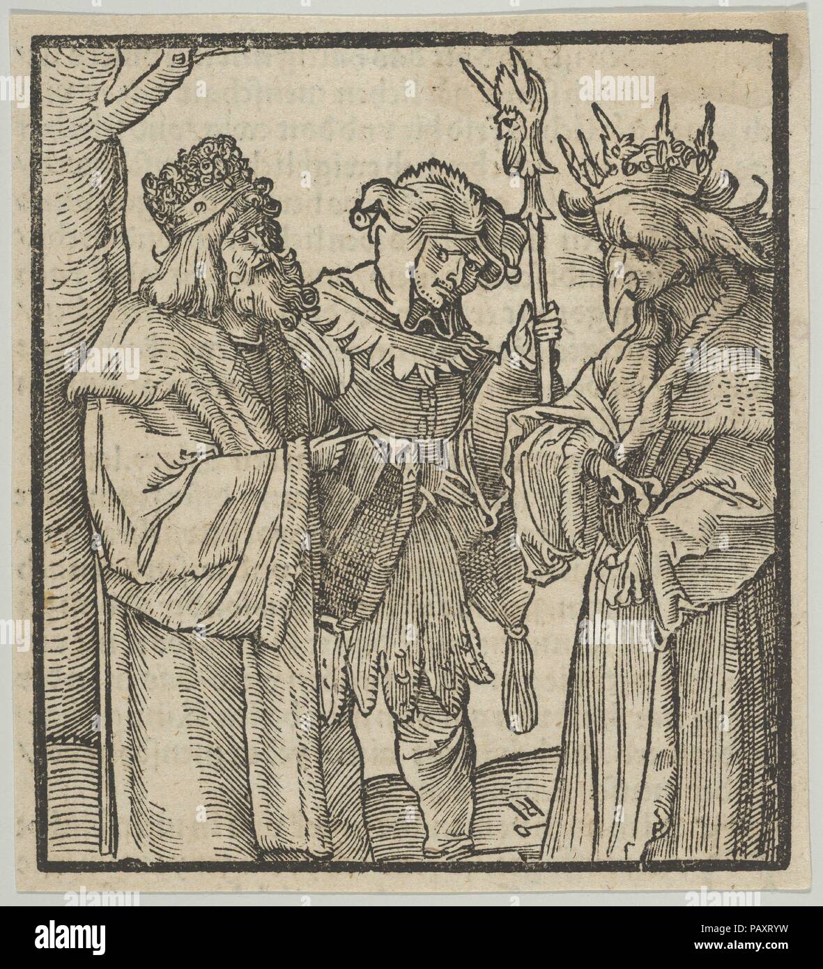 Ein Narr in den Dienst des Teufels und ein Tugendhafter Mann, von Hymmelwagen auff dem, wer wol lebt... Künstler: Hans Schäufelein (Deutsch, Nürnberg Ca. 1480-ca. 1540 Nördlingen). Autor: Hans-von-Leonrodt. Maße: Blatt: 4 7/16 x 4 1/16-in. (11,3 × 10,3 cm). Herausgeber: Silvan Otmar (Deutsch, aktive Augsburg, 1513-40). Datum: 1517. Museum: Metropolitan Museum of Art, New York, USA. Stockfoto