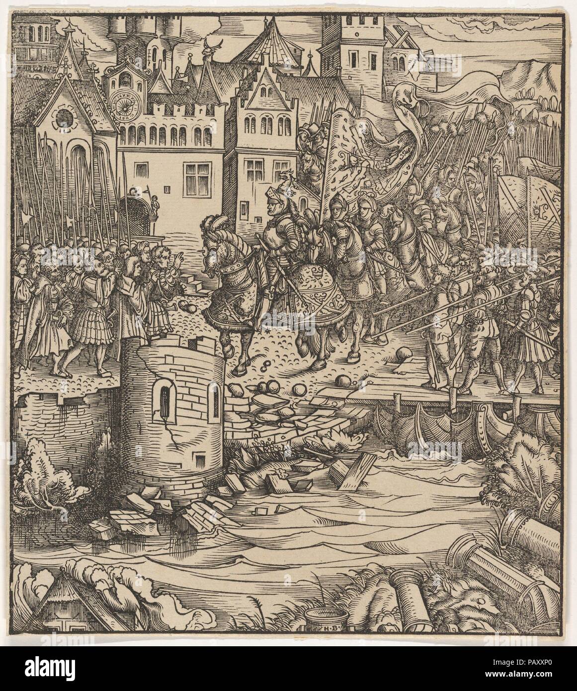 Eingang der weisse König in Utrecht, Der Weisskunig. Künstler: Hans Burgkmair (Deutsch, Augsburg 1473-1531 Augsburg). Thema: Marx Treitz-Sauerwein von Ehrentreitz (gestorben 1527). Maße: Blatt: 8 3/4 x 7 3/4 in. (22,3 × 19,7 cm). Engraver: Jost de Negker (1480-1546). Serie/Portfolio: "Weisskunig. Datum: 18. Jahrhundert gedruckt. Der Weisskunig (Der weiße König) ist ein Lose biografische Annäherung an das Leben von Kaiser Maximilian I. den Text, komponiert von Maximilian's Sekretärin Marx Treitz-Sauerwein, wird durch Illustrationen von Burgkmair, Leonhard Beck, Hans Schäufelein begleitet, und Hans Spri Stockfoto