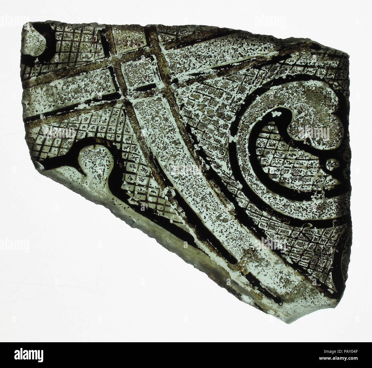 Glas Fragment. Kultur: französischen oder britischen. Abmessungen: Insgesamt: 3 1/4 x 2 3/4 Zoll (8,5 x 7 cm). Datum: Ca.1300. Museum: Metropolitan Museum of Art, New York, USA. Stockfoto