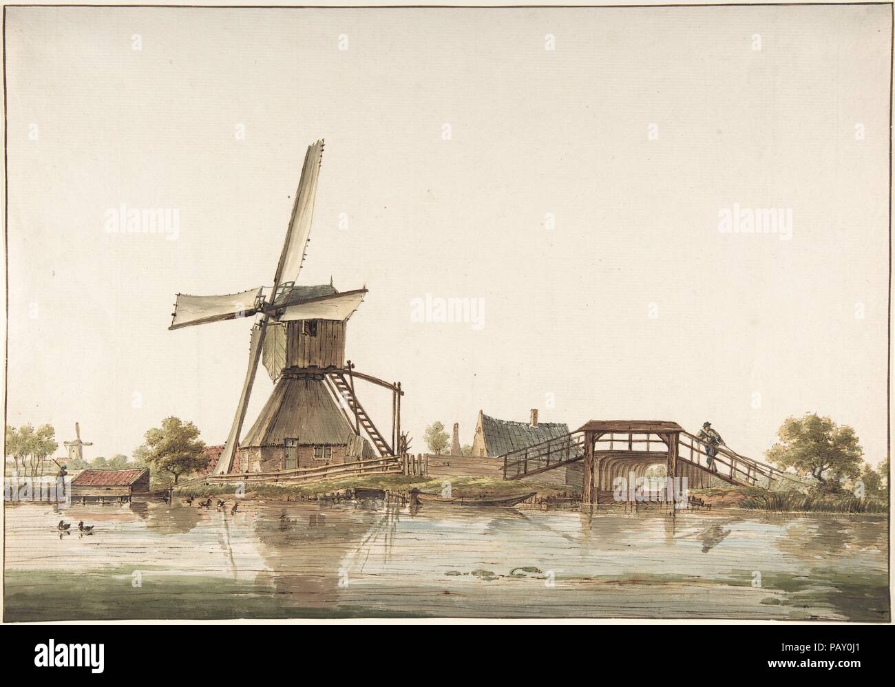 Landschaft mit Windmühle. Artist: anthonie Erkelens (Niederländisch, 1774-1804). Abmessungen: 12 x 17 cm. (30,5 x 43,8 cm). Datum: Ende des 18. Jahrhunderts. Museum: Metropolitan Museum of Art, New York, USA. Stockfoto