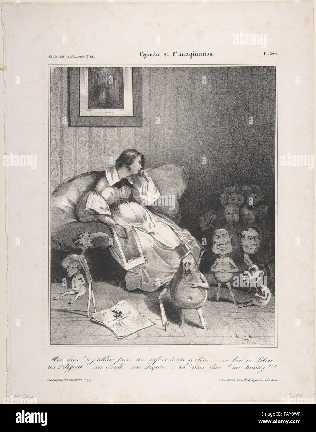 Mon dieu! Si j'Allais faire un enfant à Tête de Poire, in La Karikatur Nr. 118 veröffentlicht, 7. Februar 1833. Artist: Honoré Daumier (Französisch, Marseille 1808-1879 Valmondois). Maße: Blatt: 13 1/2 x 10 1/2 in. (34,3 × 26,6 cm) Bild: 9 7/16 x 7 5/8 in. (24 × 19,3 cm). Drucker: becquet. Herausgeber: Aubert et Cie. Datum: Februar 7, 1833. Museum: Metropolitan Museum of Art, New York, USA. Stockfoto
