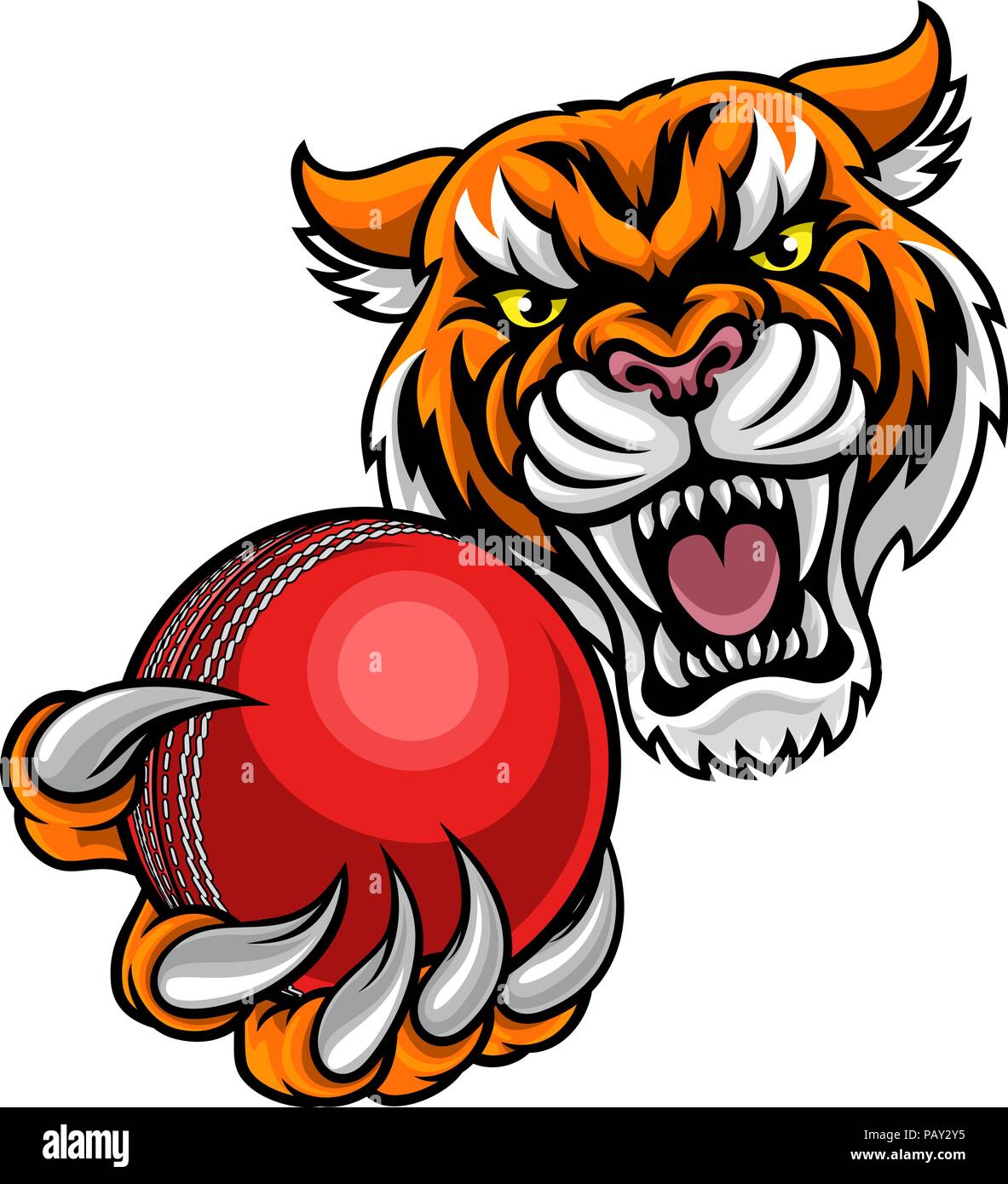 Tiger Holding Cricket Ball Maskottchen Stock Vektor